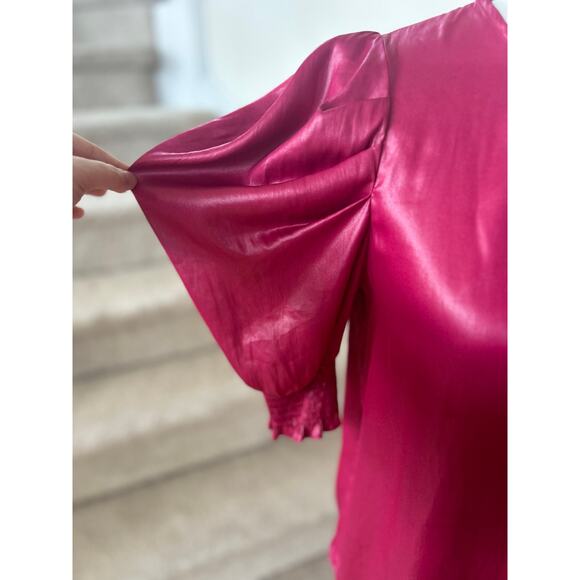 Current Air Hot Pink Metallic Puff Sleeve Blouse - Picture 6 of 7